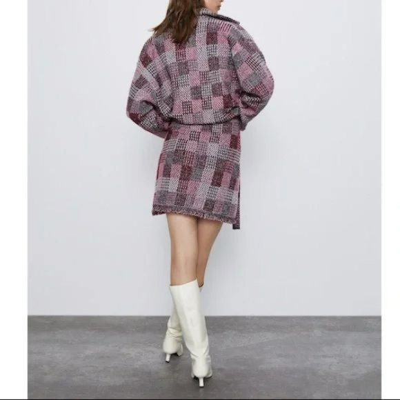ZARA 2 PCS PLAID KNIT METALLIC THREAD JACKET + SKIRT - Picture 6 of 6